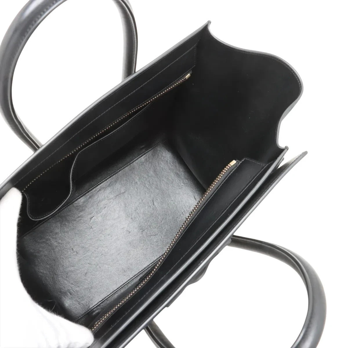 Pre-Loved Luggage Tote Leather Mini with Gold Hardware, Black and White