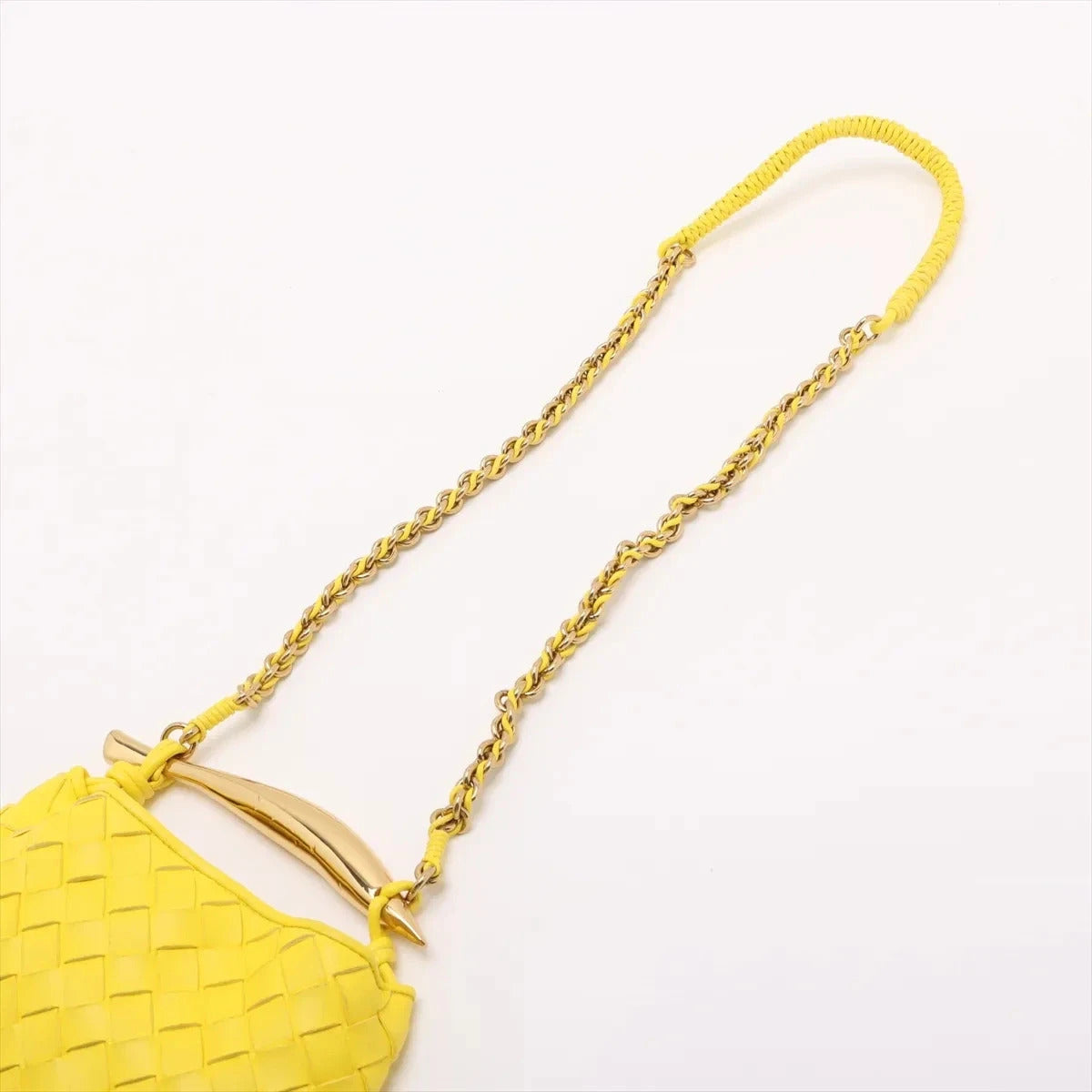 Pre-Loved Sardine Mini Shoulder Bag Intrecciato Leather Mini with Gold Hardware, Yellow
