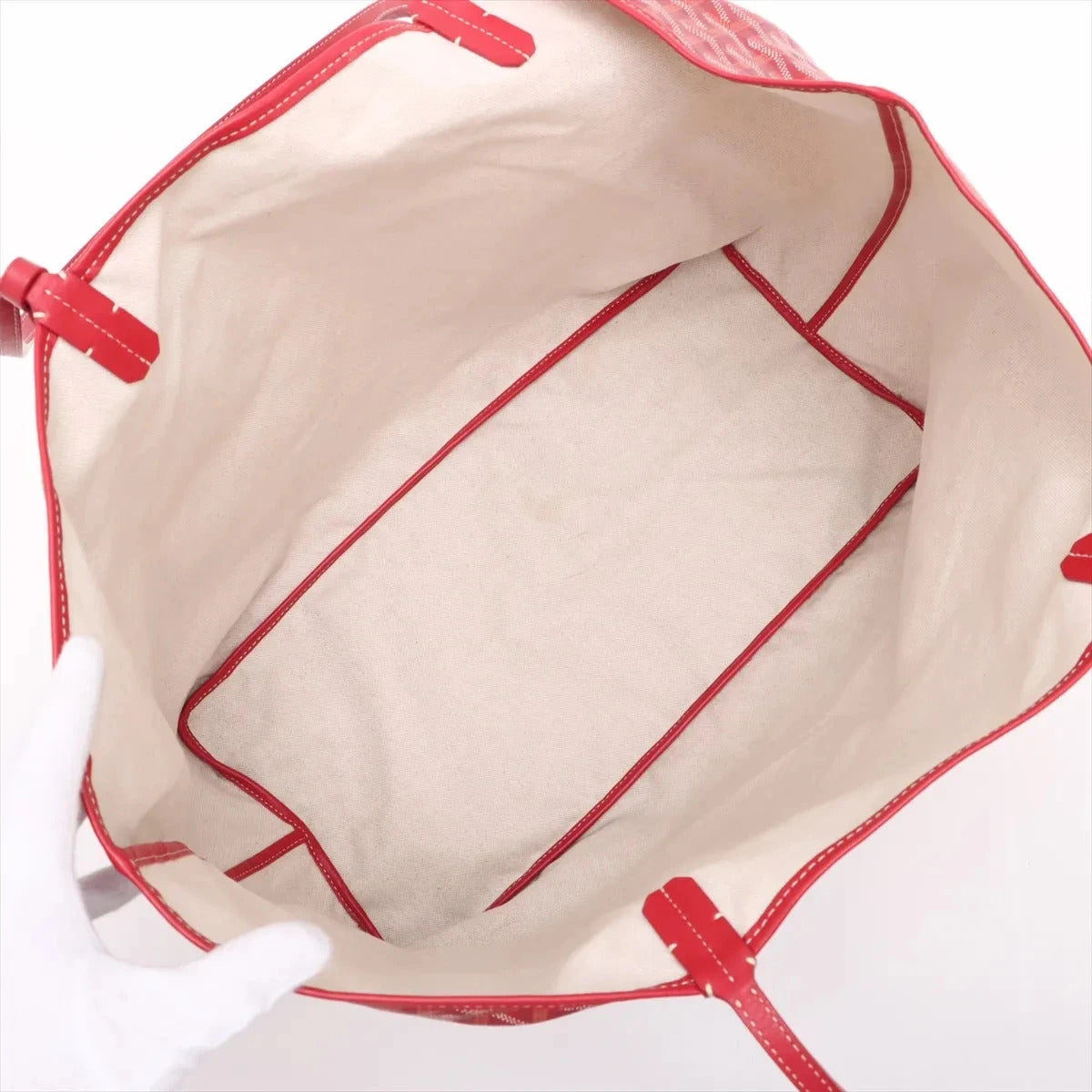 Pre-Loved Saint Louis Tote Goyardine Chevron Coated Canvas GM with Silver Hardware, Red
