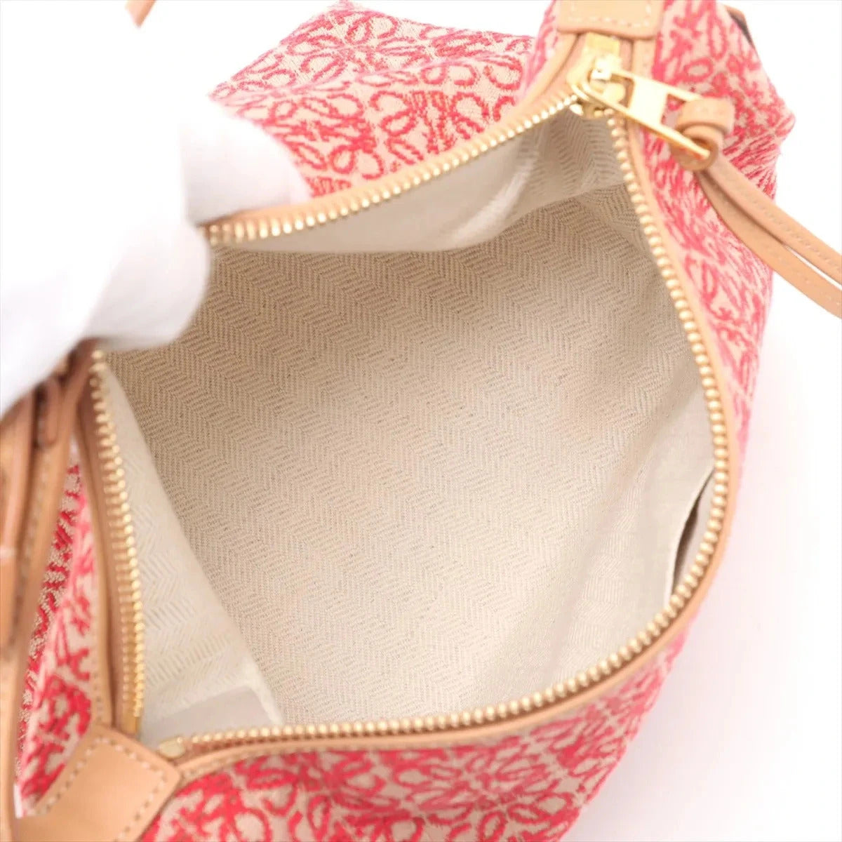 Pre-Loved Anagram Pochette Shoulder Bag Anagram Canvas Small with Gold Hardware, Red and Beige