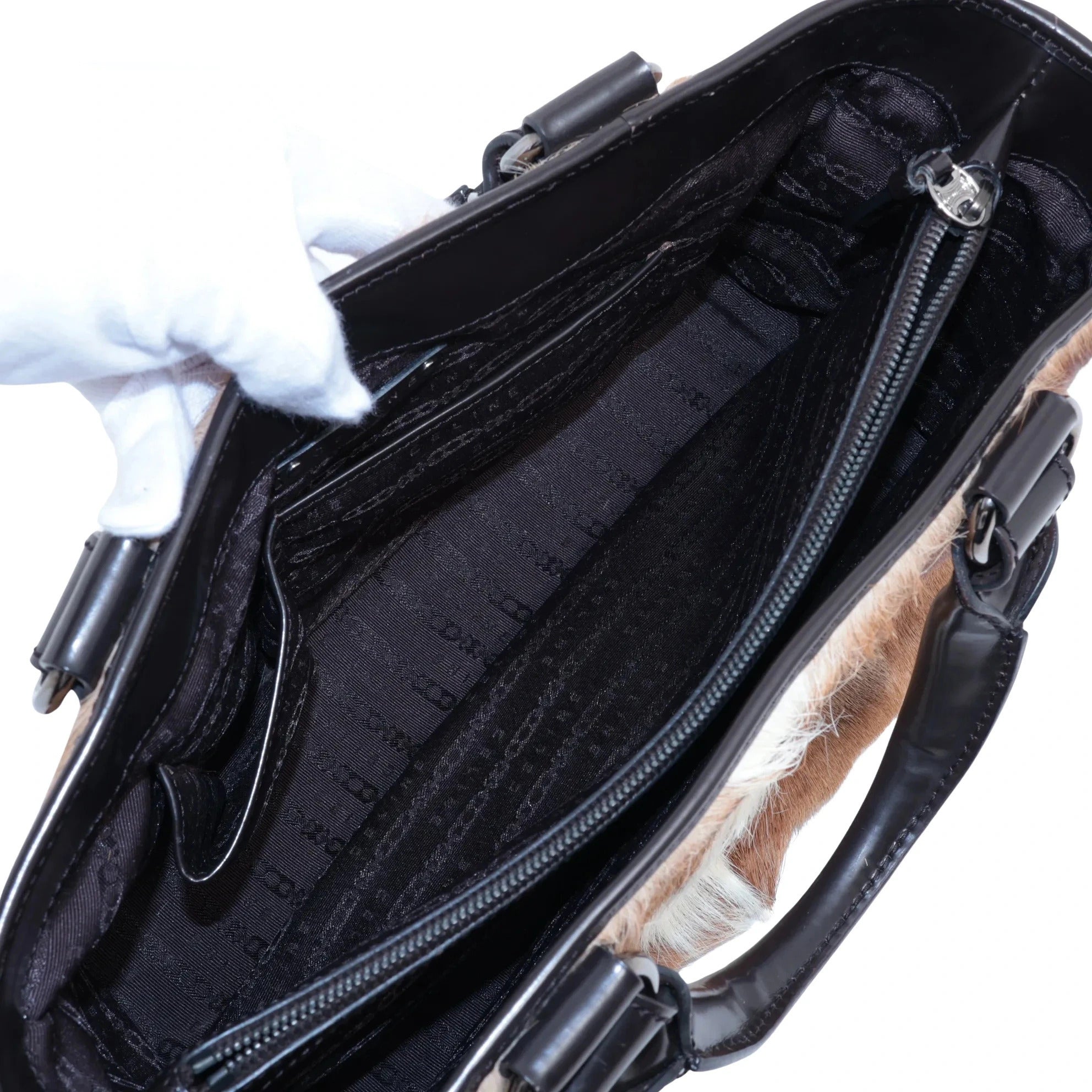 Pre-Loved Boogie Handbag Pony Hair with Silver Hardware, Brown and White