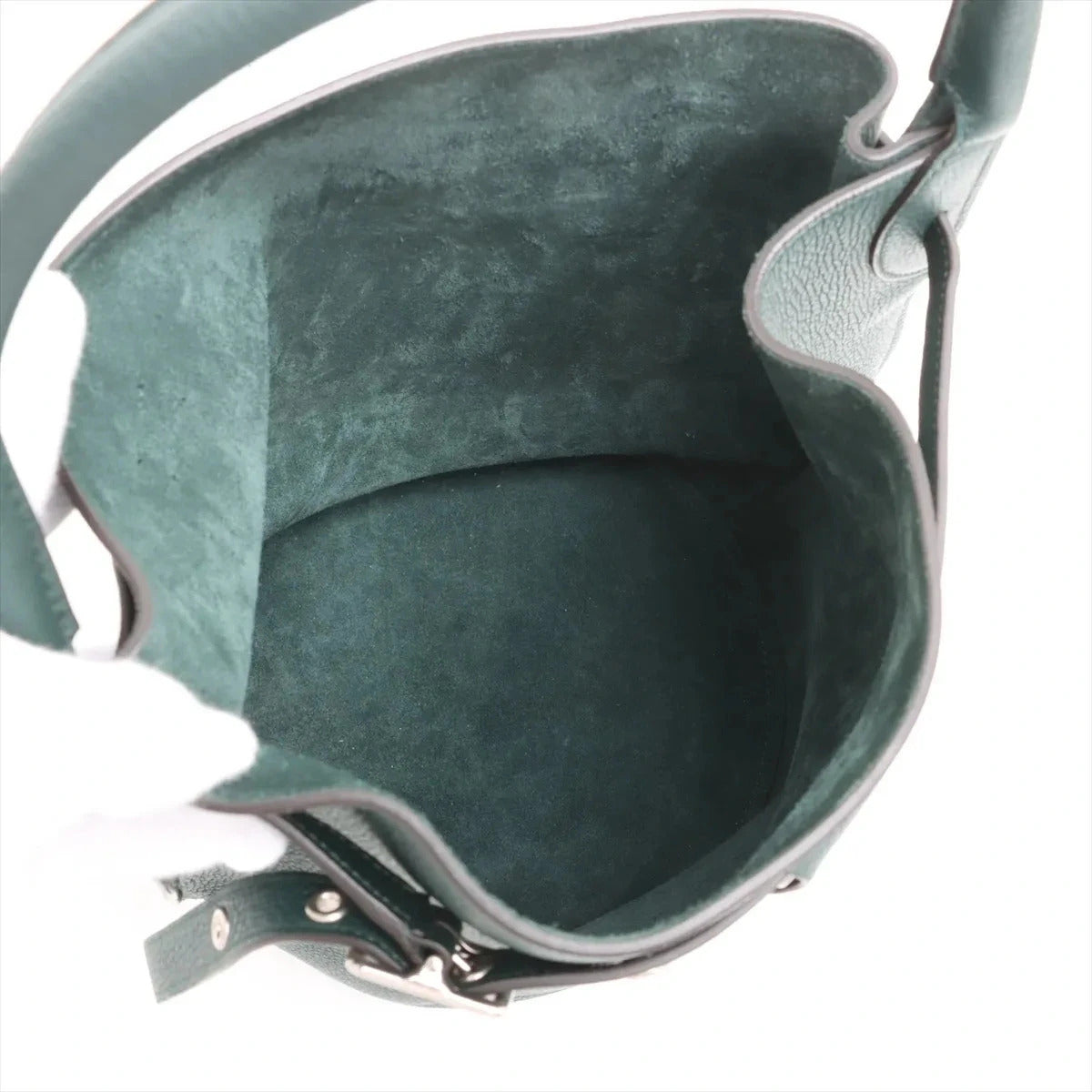 Pre-Loved Big Bag Bucket Bucket Bag Leather Nano with Silver Hardware, Dark Green