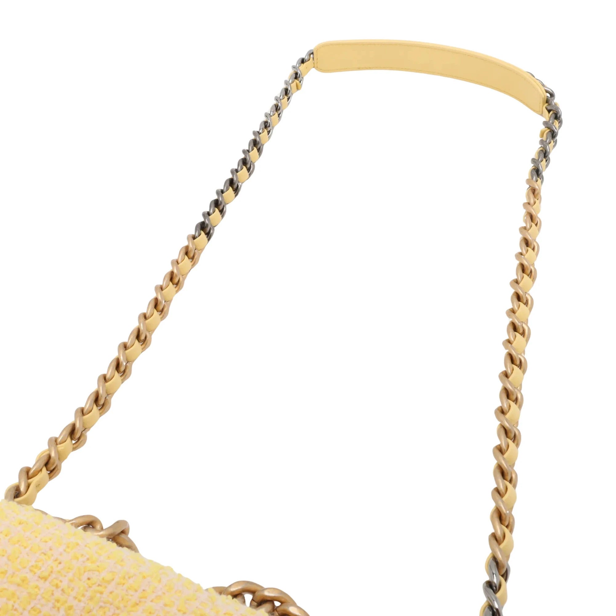 Pre-Loved Chanel 19 Shoulder Bag Quilted Tweed Small with Mixed Hardware, Yellow