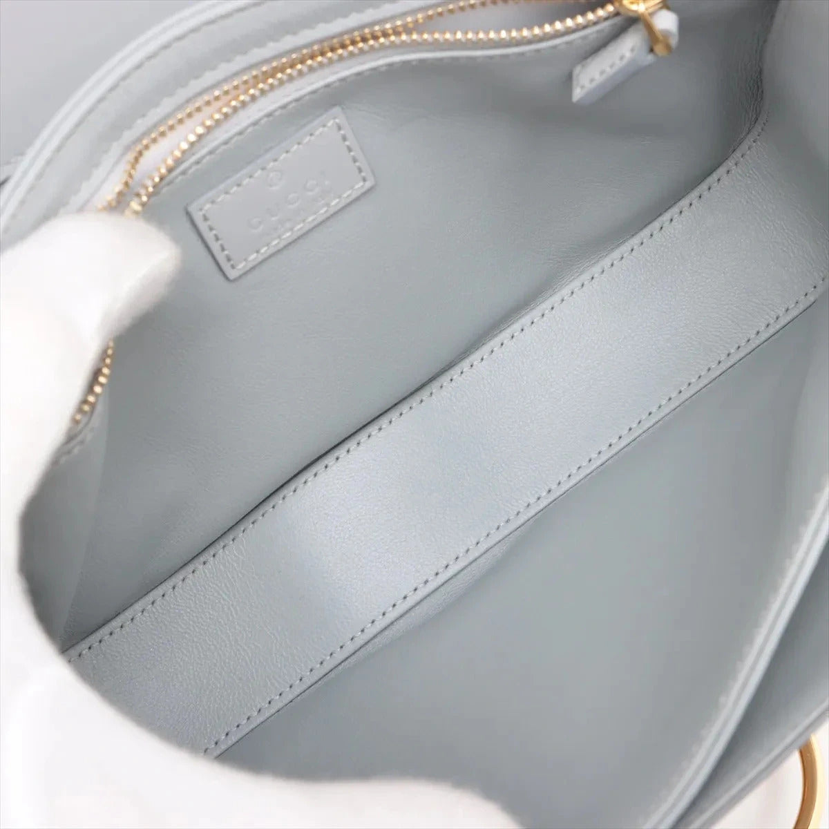 Pre-Loved Stirrup Flap Bag Shoulder Bag Leather Small with Gold Hardware, Light Gray