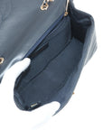 Pre-Loved Chevron Flap Bag Shoulder Bag Chevron Leather Small with Gold Hardware, Navy Blue