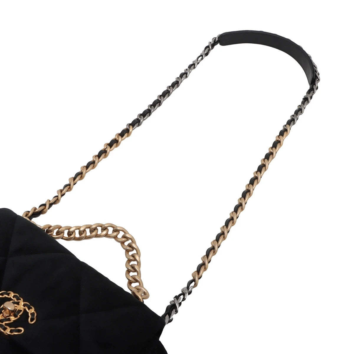 Pre-Loved Chanel 19 Shoulder Bag Quilted Fabric Small with Mixed Hardware, Black