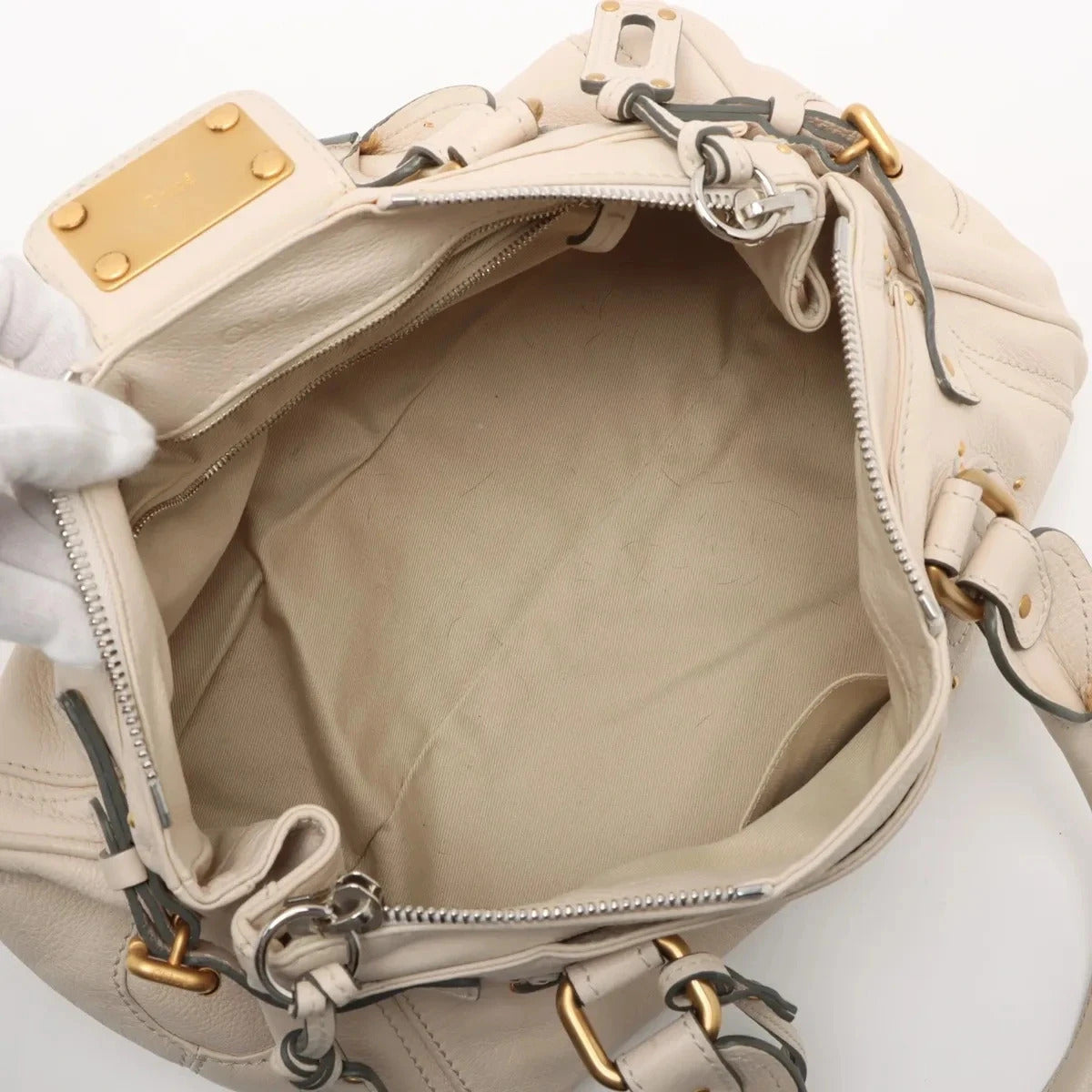 Pre-Loved Paddington Handbag Leather Medium with Aged Gold Hardware, Ivory