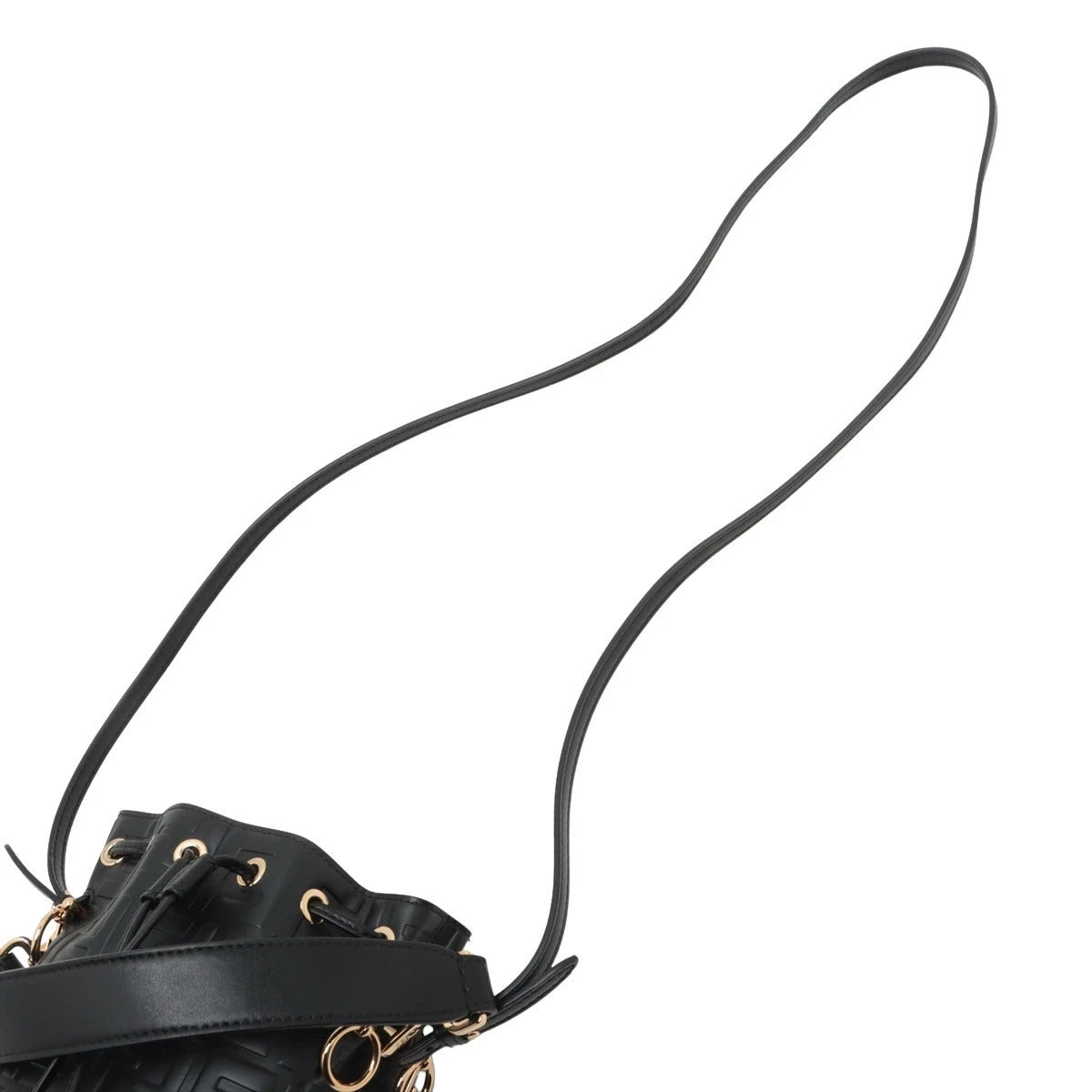 Pre-Loved Mon Tresor Bucket Bag FF Logo Embossed Leather Mini with Gold Hardware, Black