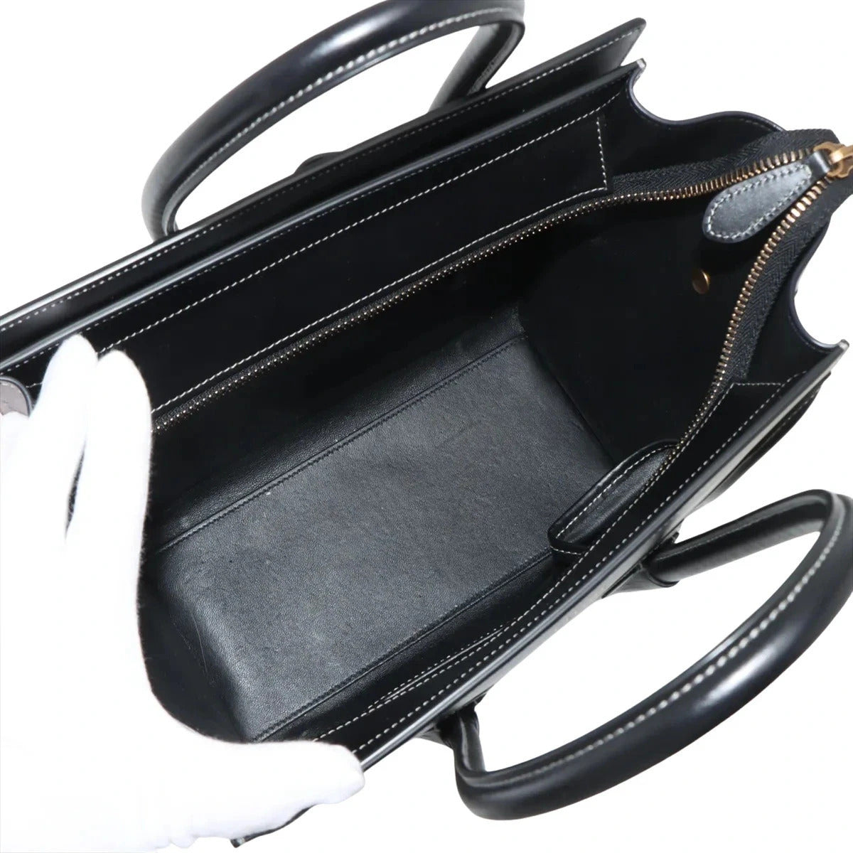 Pre-Loved Luggage Tote Leather Micro with Gold Hardware, Black and Grey