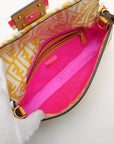 Pre-Loved Baguette Shoulder Bag FF Vertigo Coated Canvas with Gold Hardware, Yellow and White
