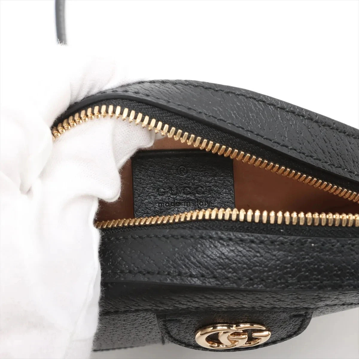 Pre-Loved Ophidia Round Mini Crossbody Bag Leather Mini with Gold Hardware, Black