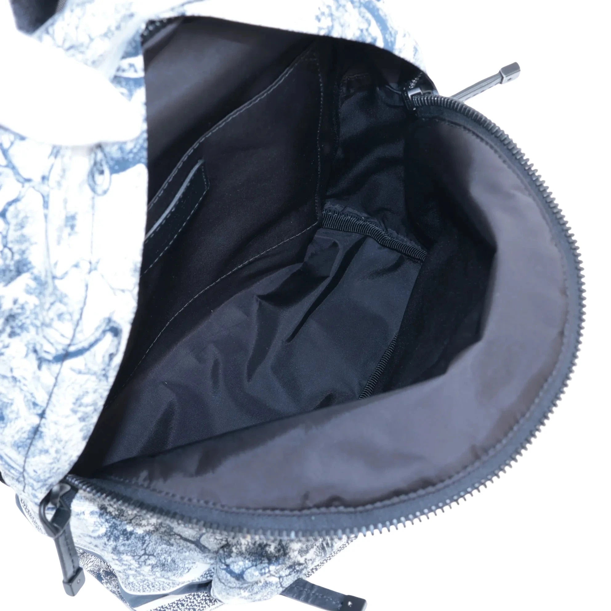 Pre-Loved DiorTravel Backpack Toile de Jouy Coated Canvas Medium with Black Hardware, White and Navy Blue