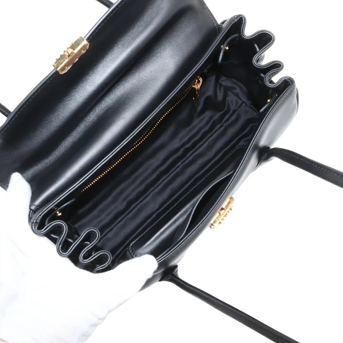 Pre-Loved Nappa Leather Shoulder Bag Leather with Gold Hardware, Black