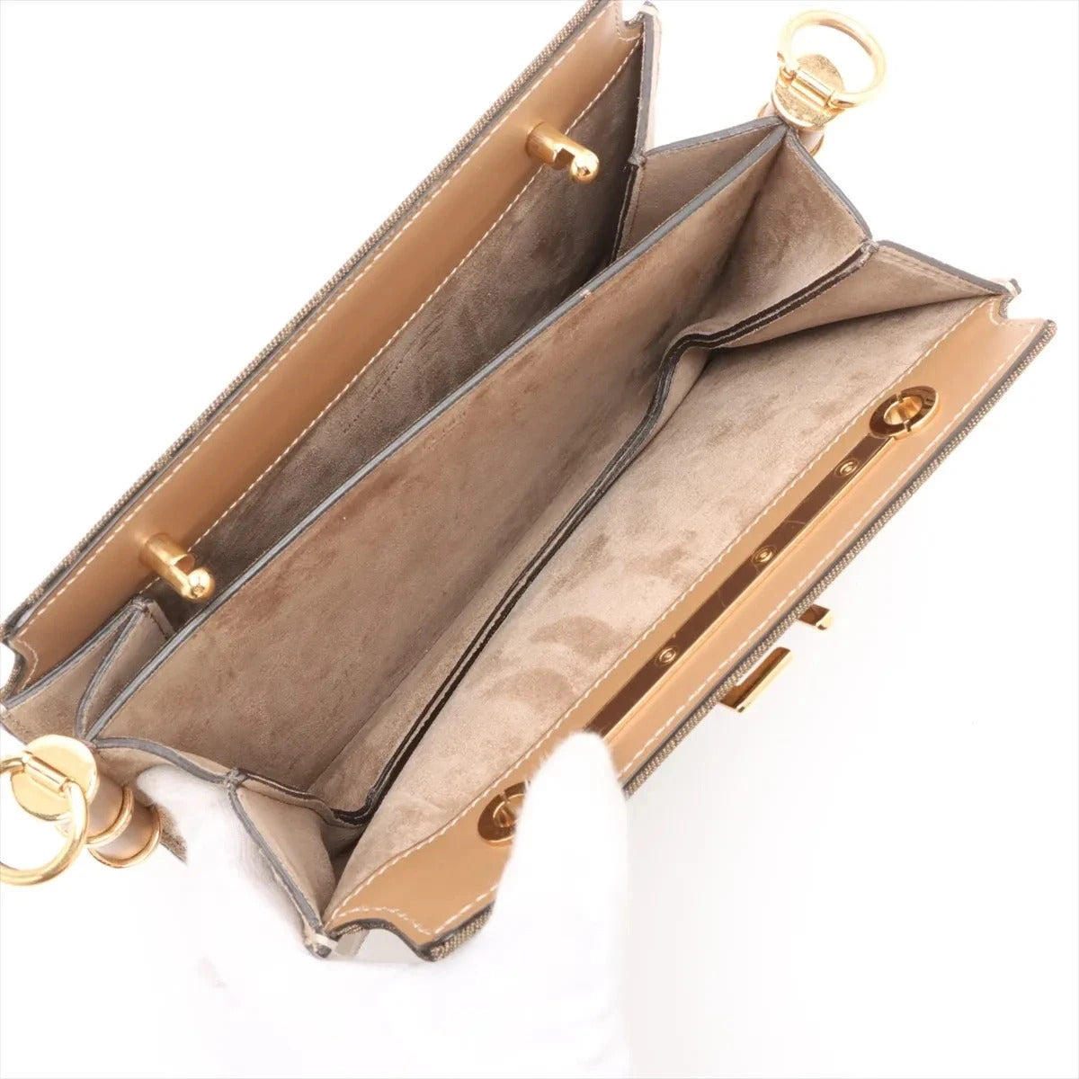 Pre-Loved Touch Crossbody Bag FF Logo Canvas Coated with Gold Hardware, Brown