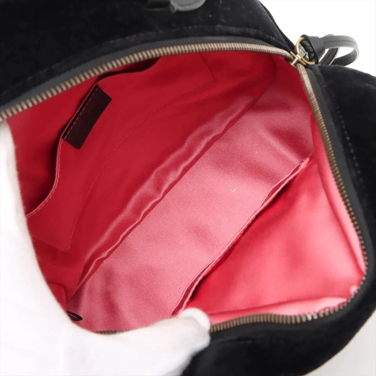 Pre-Loved GG Marmont Backpack Quilted Velvet Mini with Aged Gold Hardware, Black