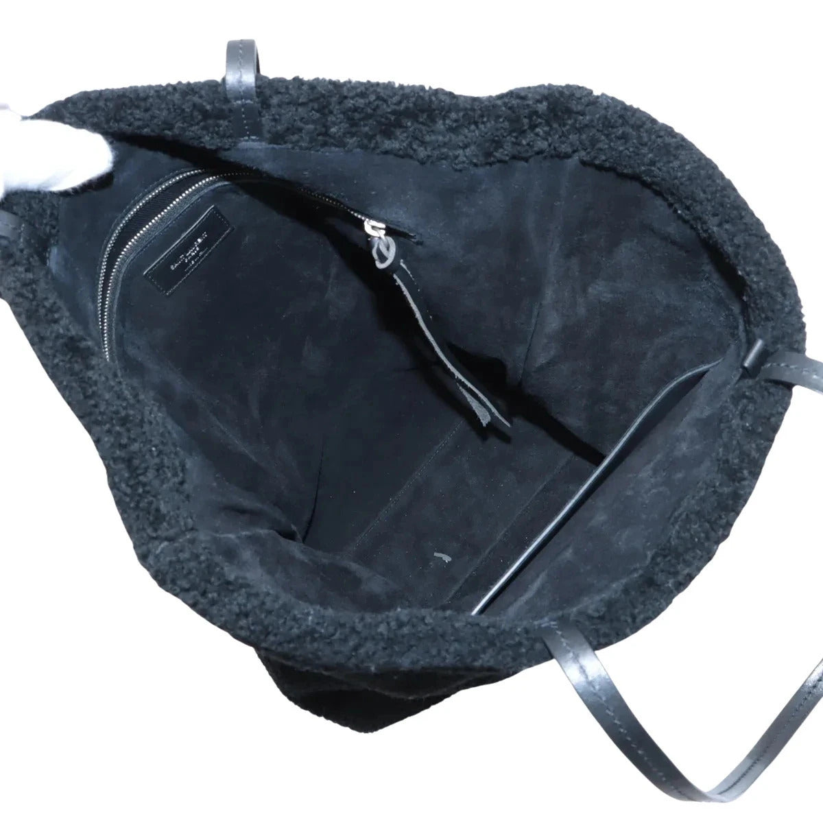 Pre-Loved Shopping Tote Shearling with Silver Hardware, Black
