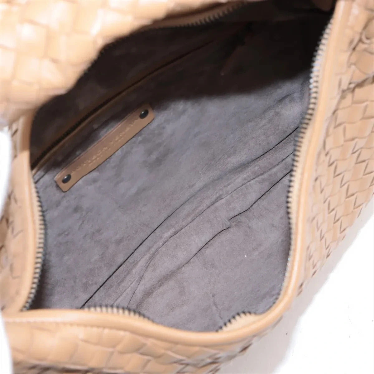 Pre-Loved Veneta Shoulder Bag Intrecciato Leather Medium with Silver Hardware, Beige
