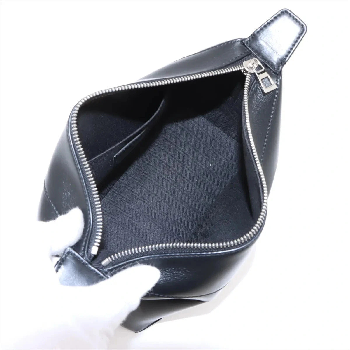 Pre-Loved Puzzle Fold Pouch Pochette Leather with Silver Hardware, Black