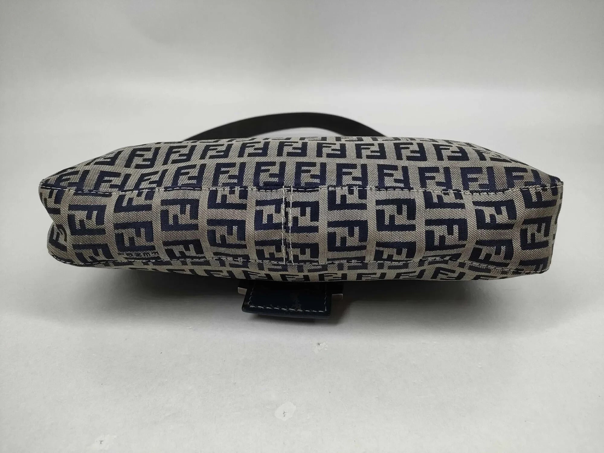 Pre-Loved Mamma Baguette Shoulder Bag Zucchino Canvas Coated with Silver Hardware, Navy and Grey