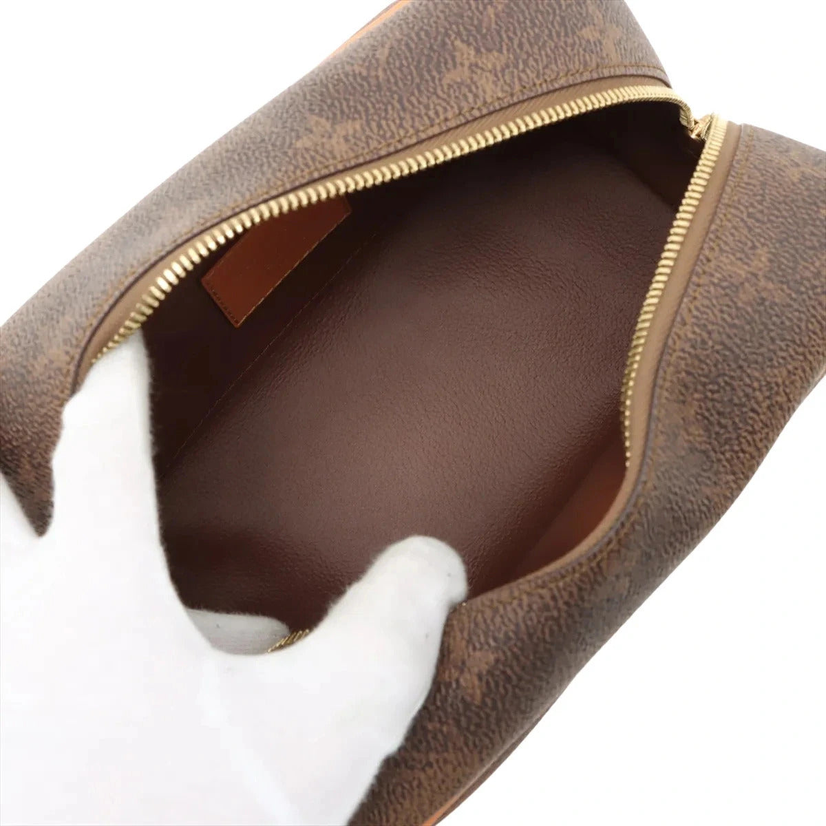 Pre-Loved Dopp Kit Pochette Monogram Coated Canvas with Gold Hardware, Brown