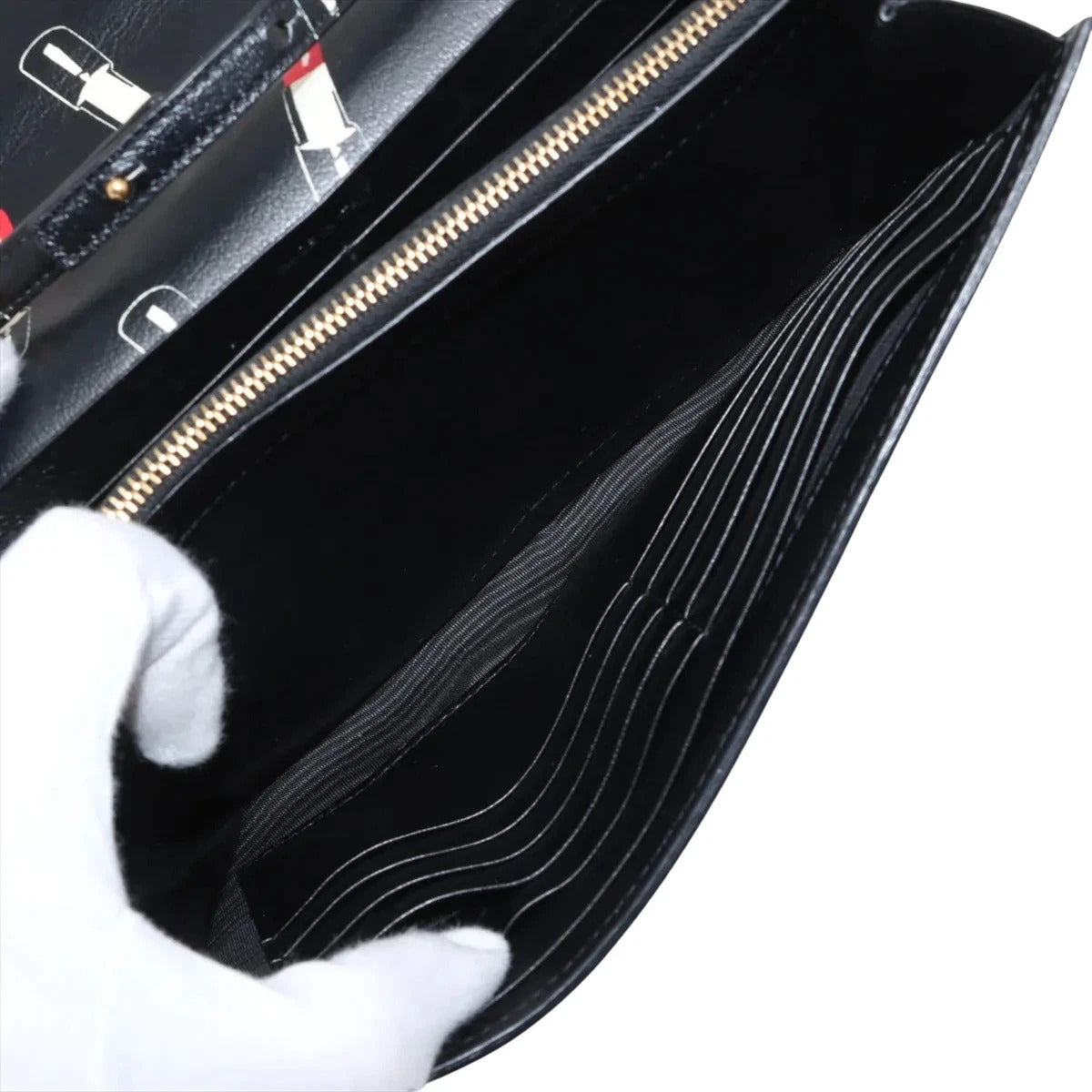 Pre-Loved Kate Chain Wallet Crossbody Bag Lipstick Print Leather Small with Gold Hardware, Black