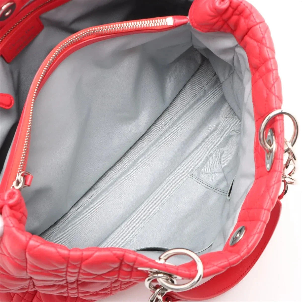 Pre-Loved Lady Dior Soft Shopping Tote Cannage Leather Large with Silver Hardware, Red