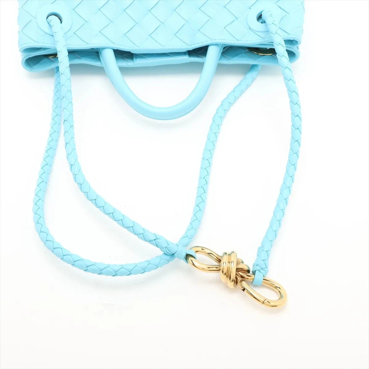 Pre-Loved Andiamo Handbag Intrecciato Leather Small with Gold Hardware, Light Blue