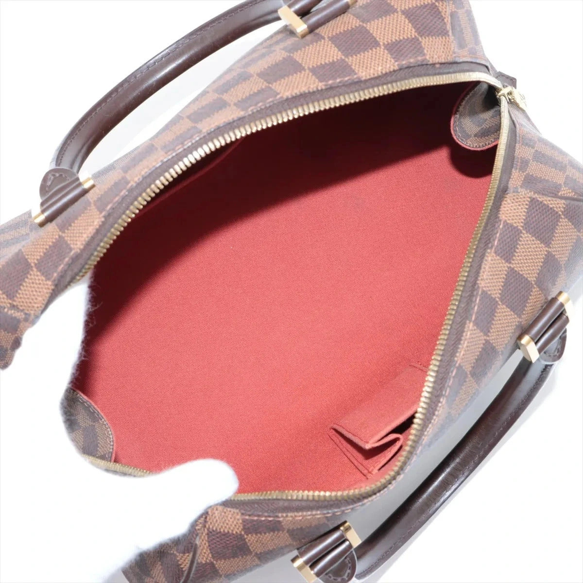 Pre-Loved Ribera MM Handbag Damier Coated Canvas MM with Gold Hardware, Brown