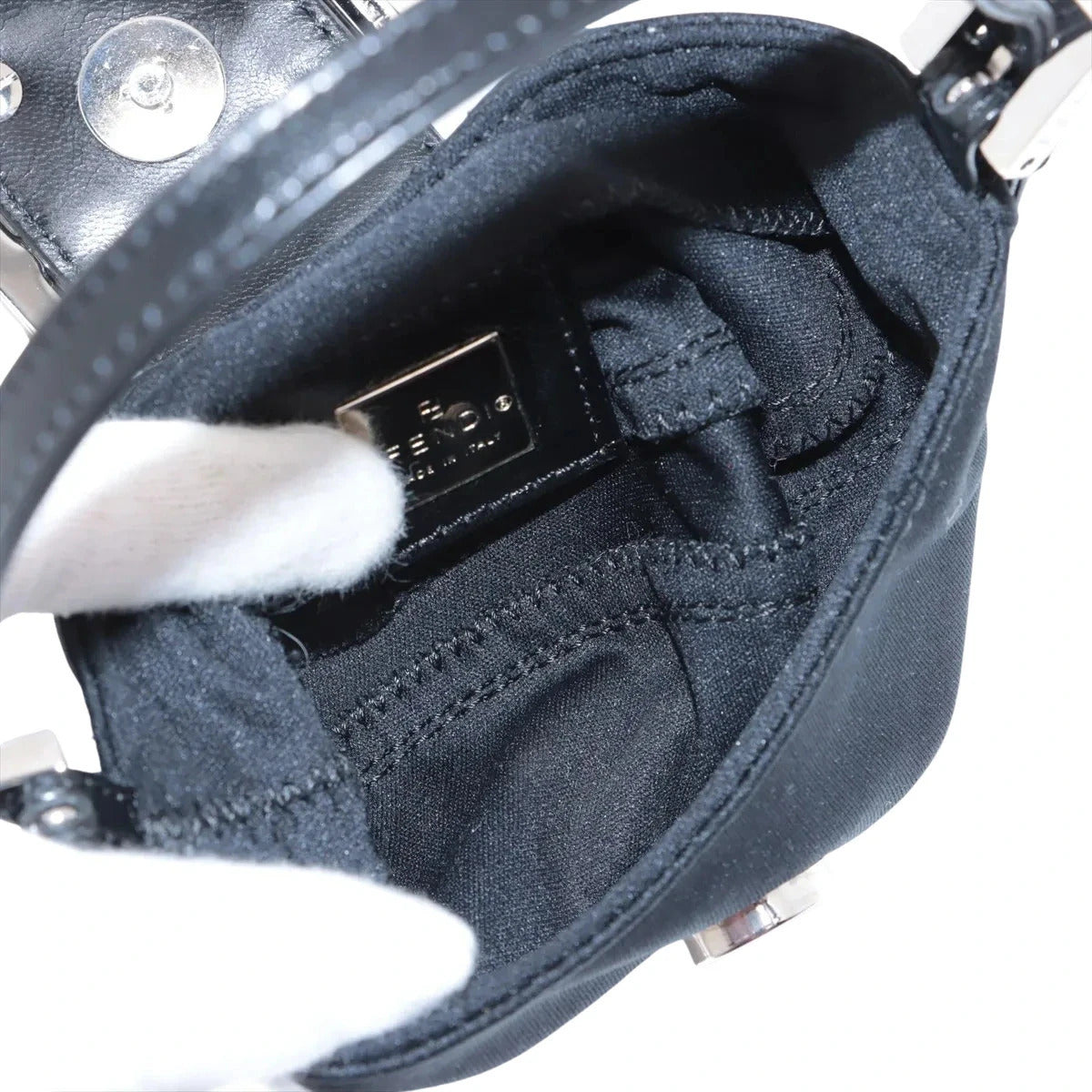 Pre-Loved Mini Mamma Baguette Shoulder Bag Canvas Plain Mini with Silver Hardware, Black