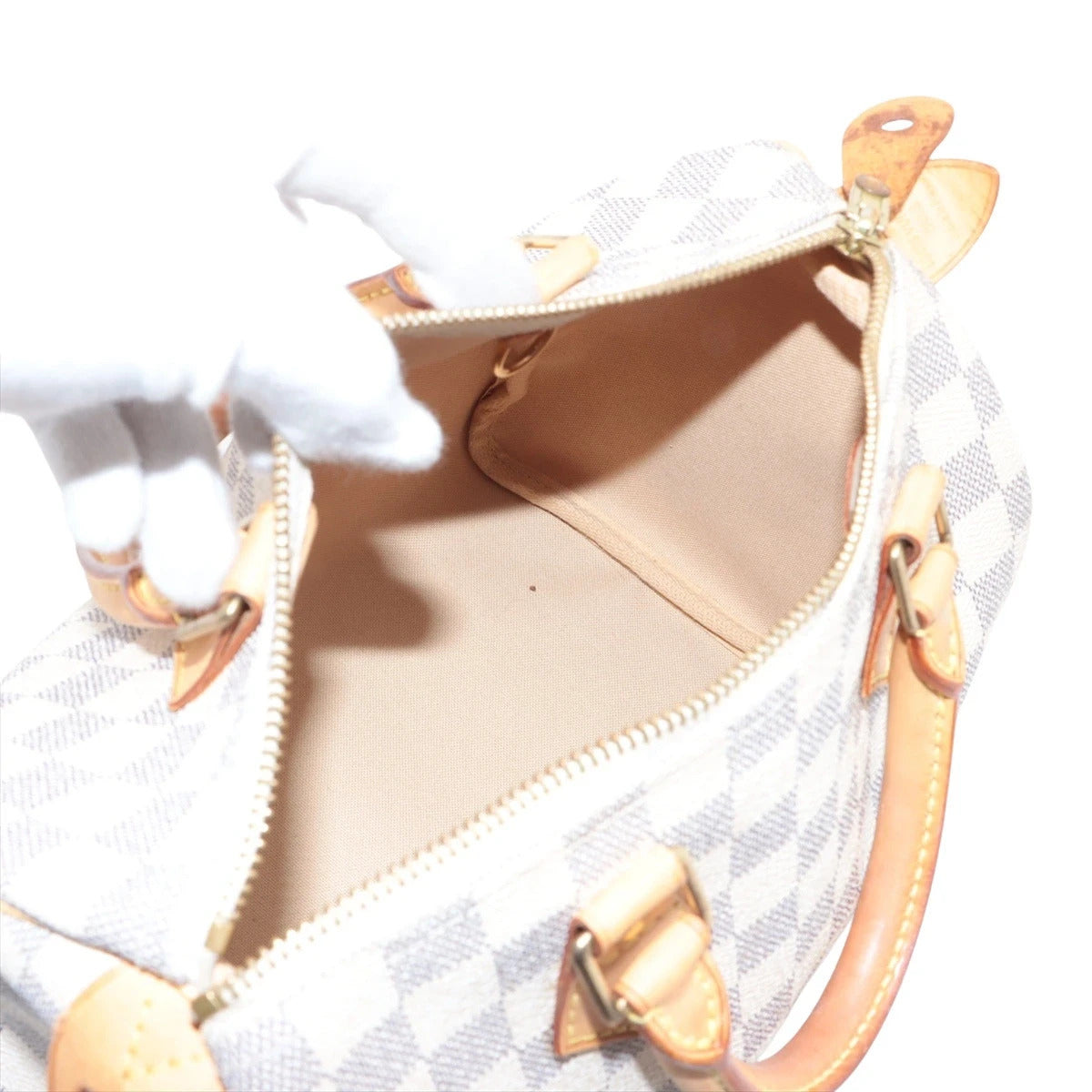 Pre-Loved Speedy Handbag Damier Coated Canvas 25 with Gold Hardware, Cream