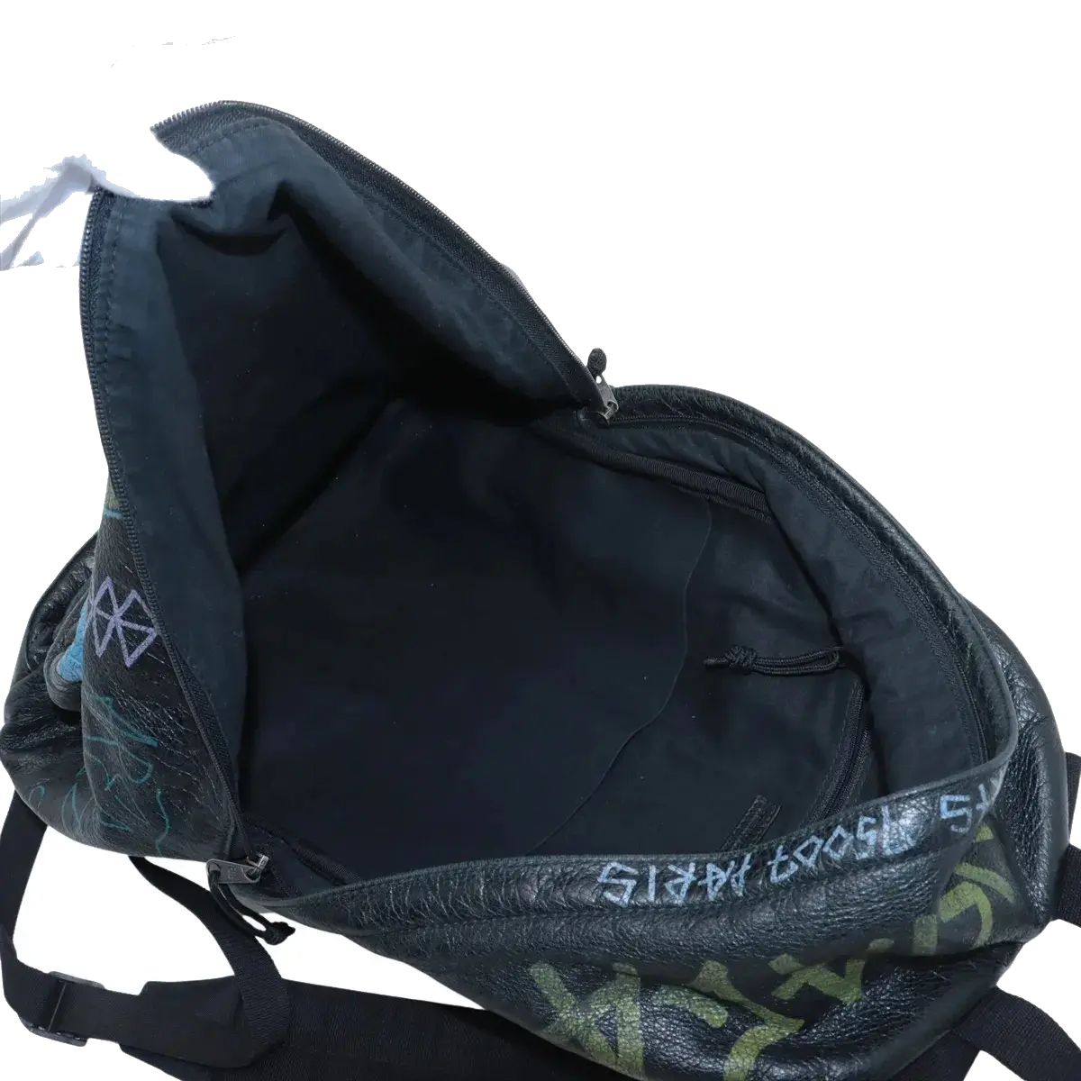 Pre-Loved Explorer Graffiti Backpack Graffiti Leather with Silver Hardware, Black