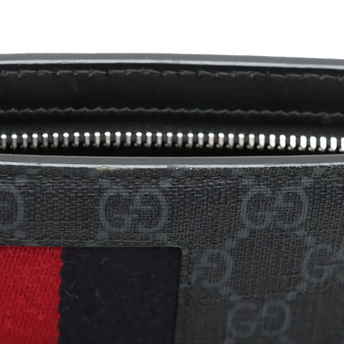 Pre-Loved GG Supreme Web Pouch Clutch Monogram Coated Canvas with Silver Hardware, Black