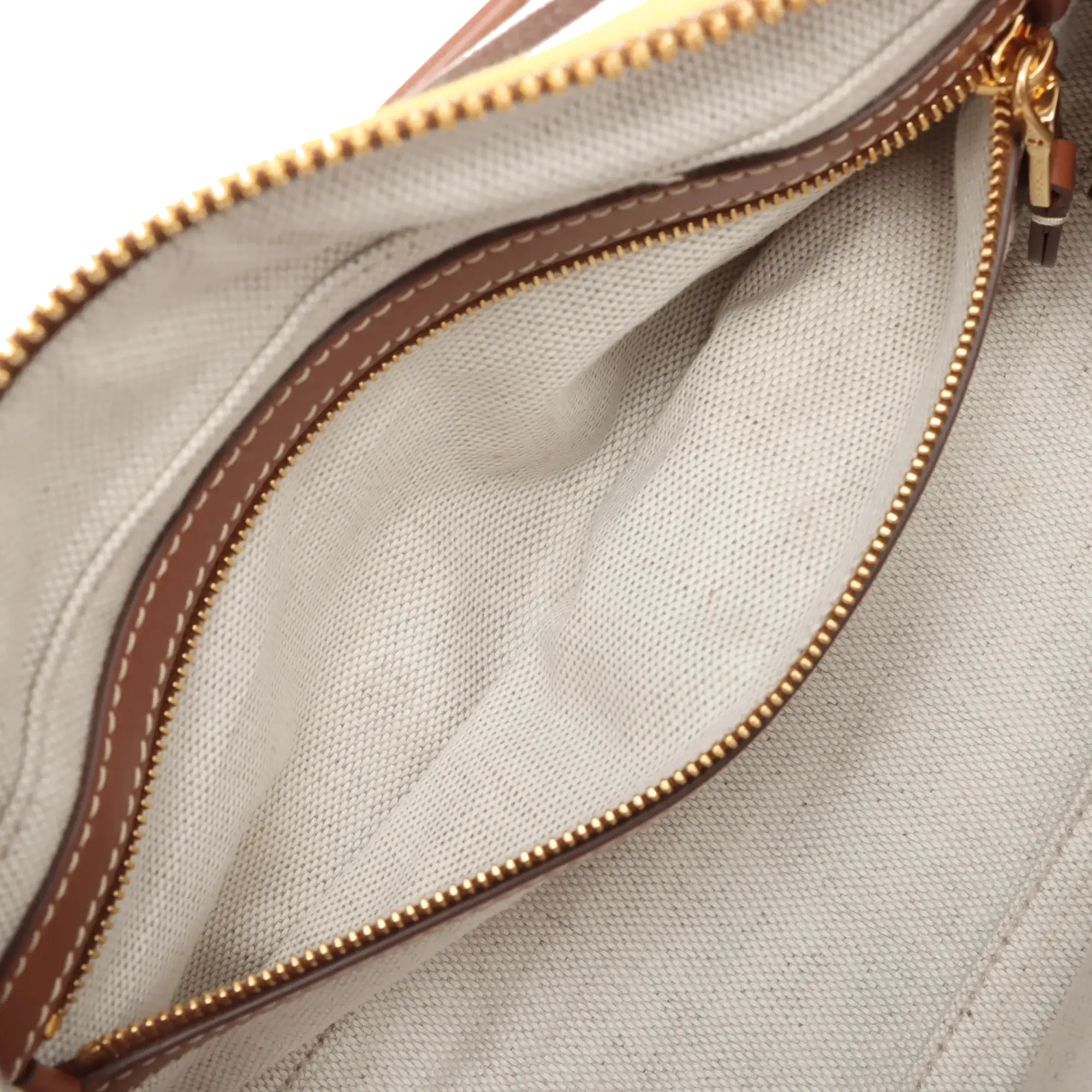 Pre-Loved Bowling Bag Handbag Striped Canvas Small with Gold Hardware, Beige Multicolor