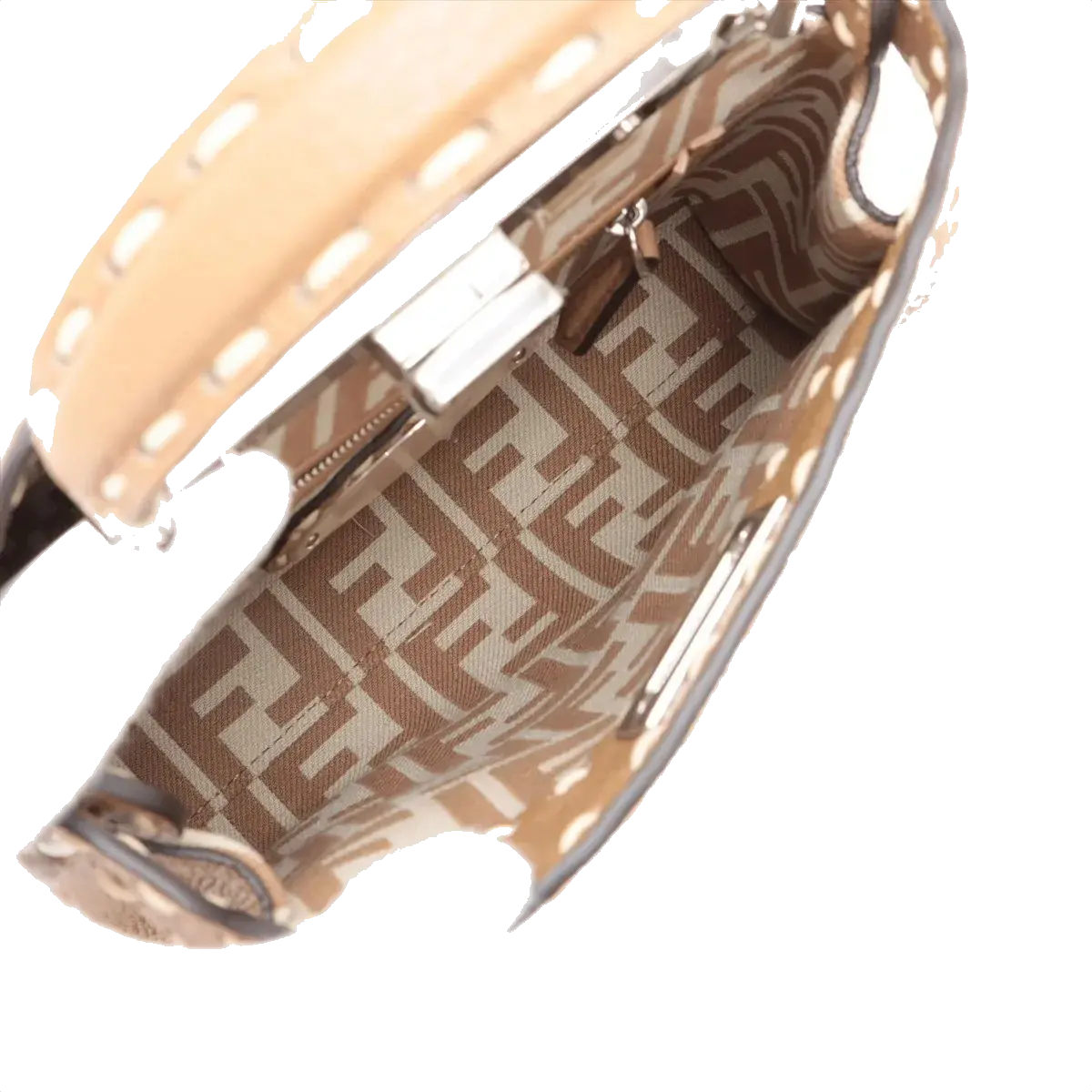 Pre-Loved Peekaboo Handbag Striped Canvas Mini with Silver Hardware, Brown and Beige