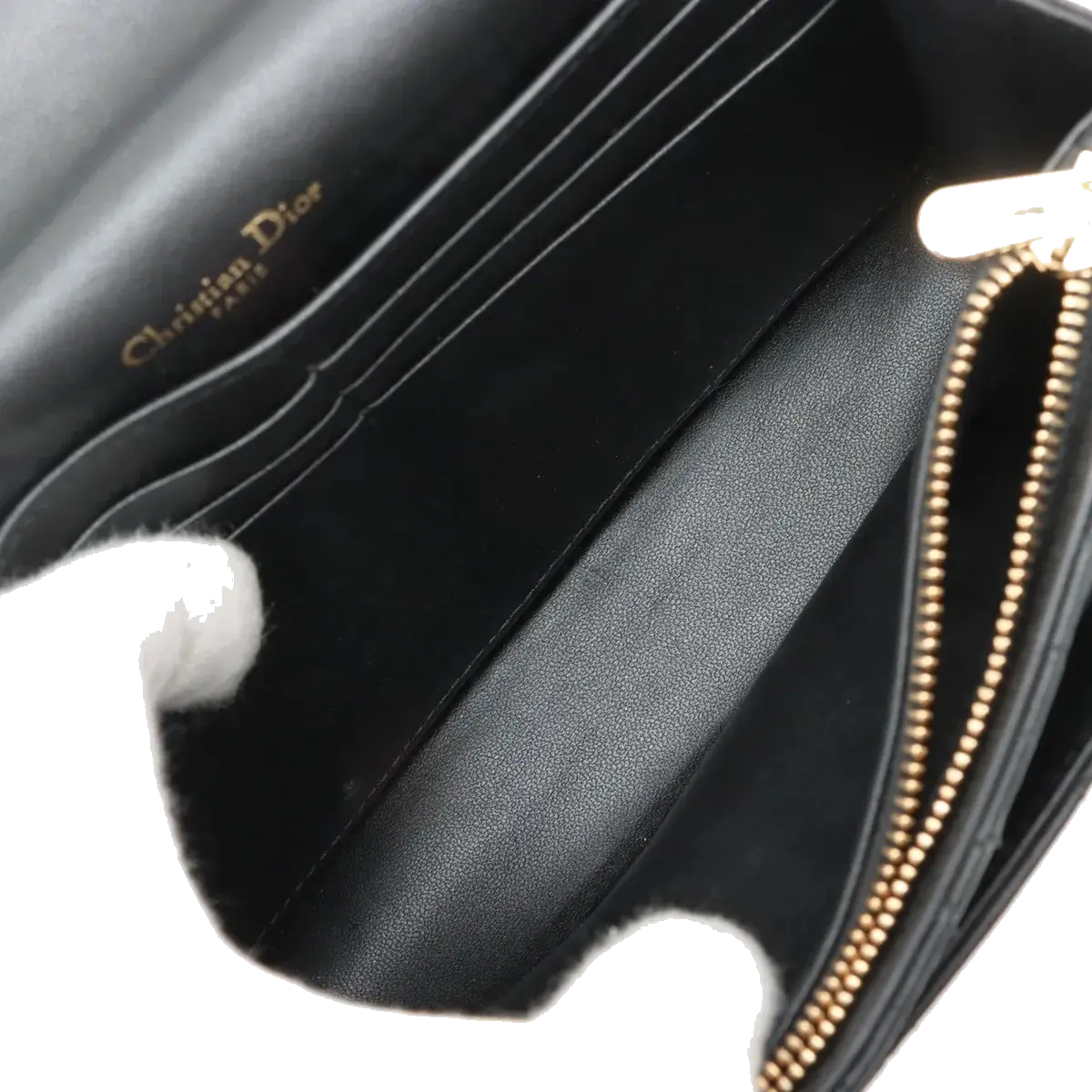 Pre-Loved Lady Dior Wallet on Chain Cannage Leather with Gold Hardware, Black