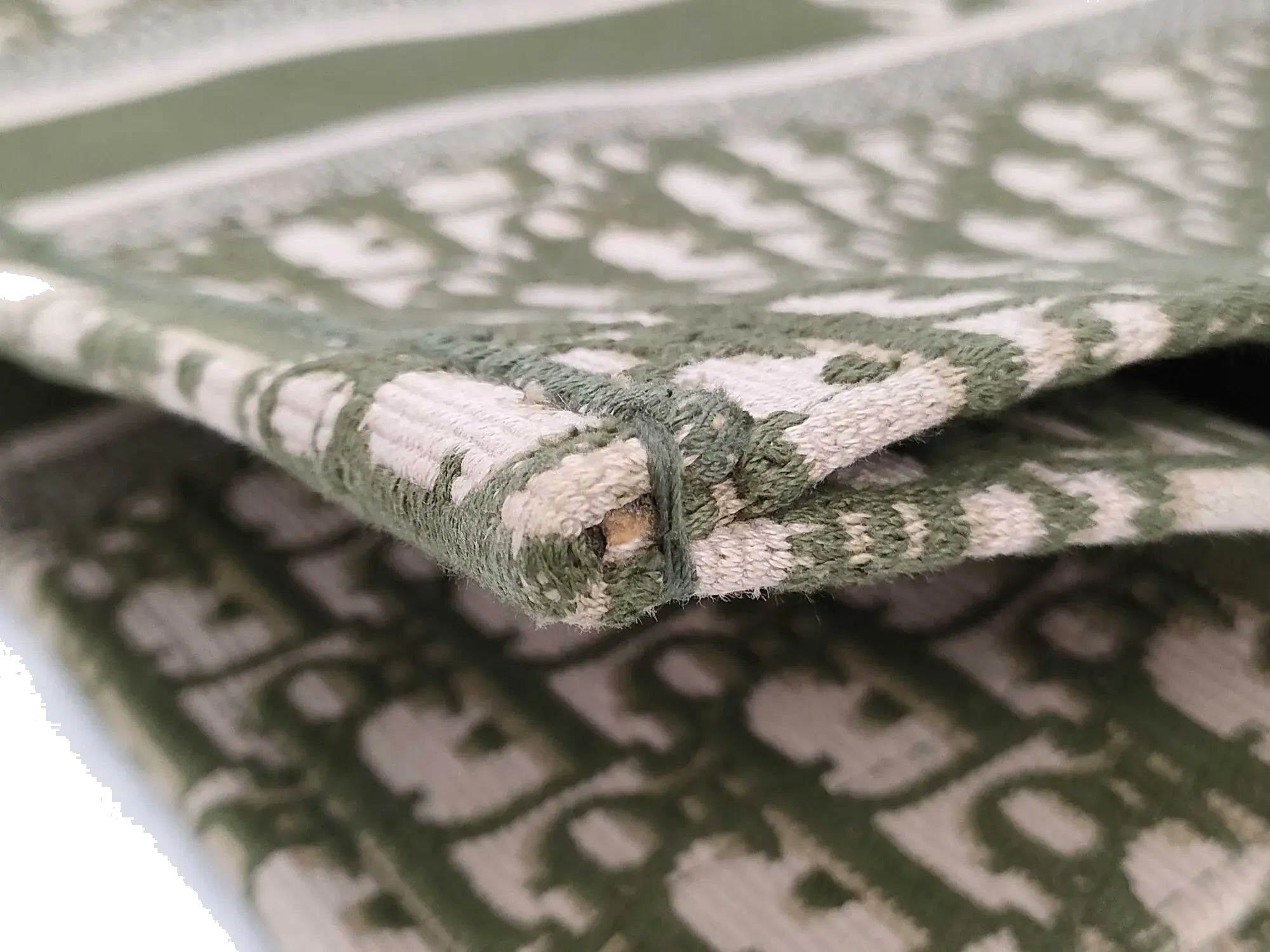 Pre-Loved Book Tote Tote Oblique Embroidered Canvas Large, Green and Beige