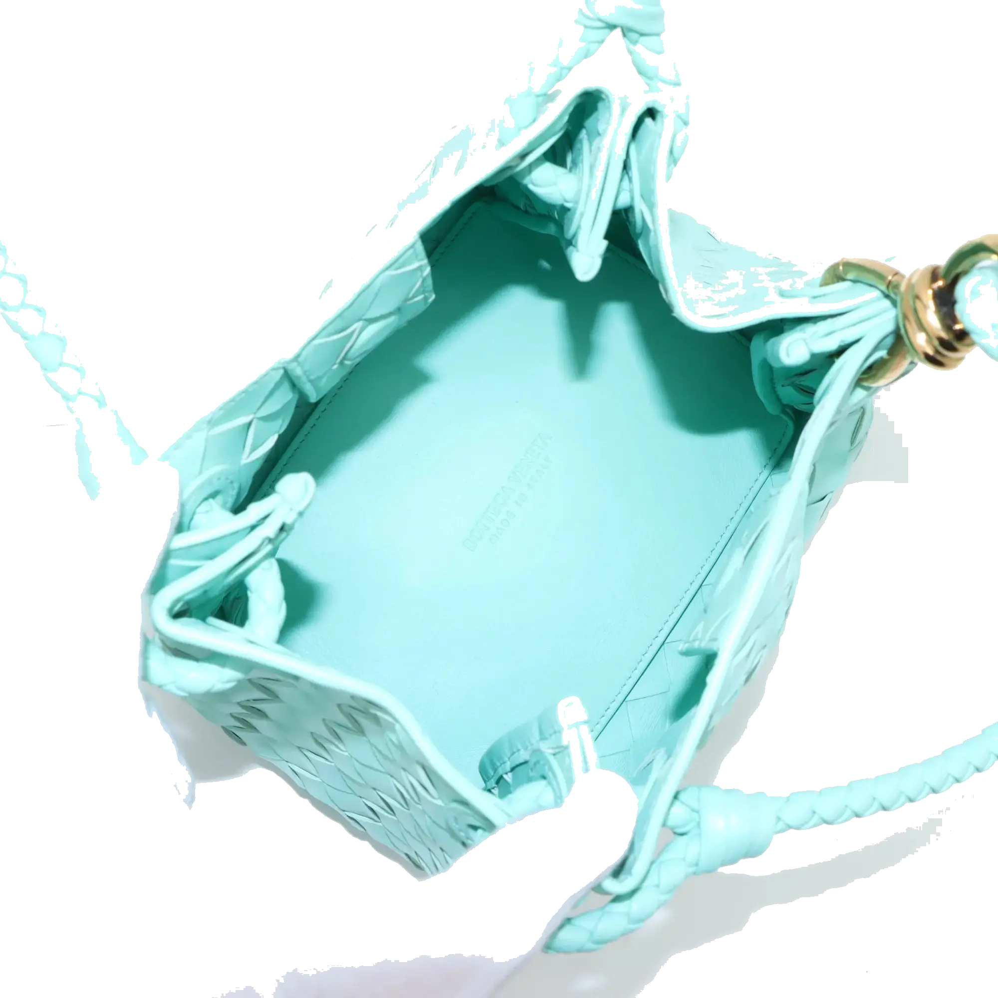 Pre-Loved Andiamo Shoulder Bag Intrecciato Leather Mini with Gold Hardware, Turquoise