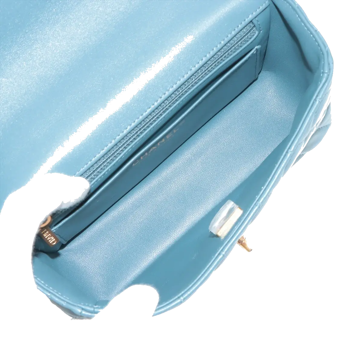 Pre-Loved Mini Flap Bag with Top Handle Handbag Quilted Leather Mini with Gold Hardware, Teal Blue