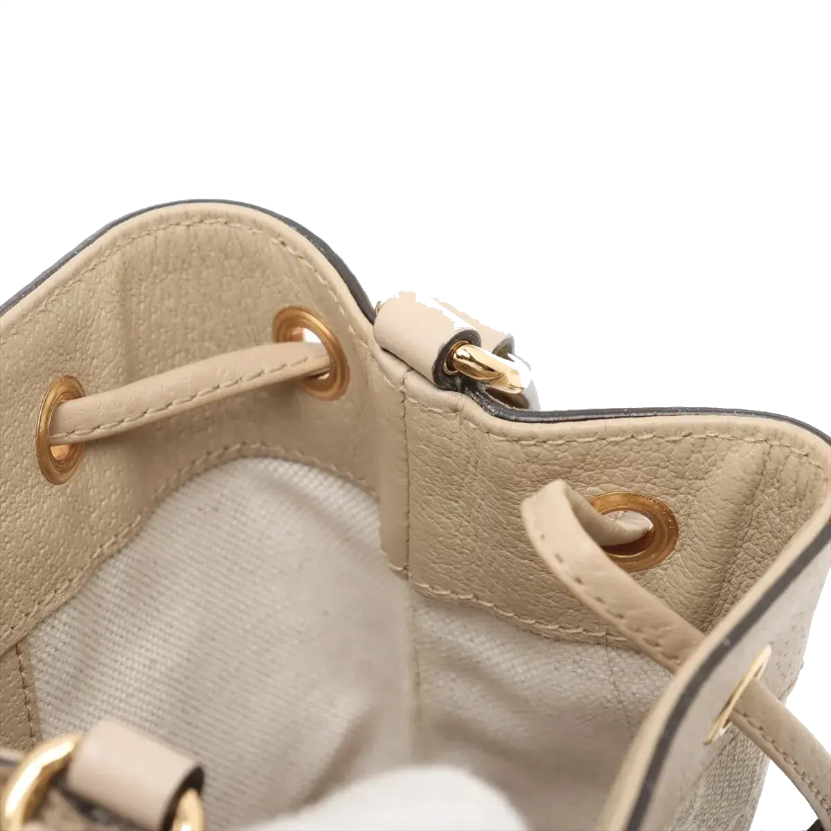 Pre-Loved Ophidia Bucket Bag GG Supreme Coated Canvas Mini with Gold Hardware, Beige / White