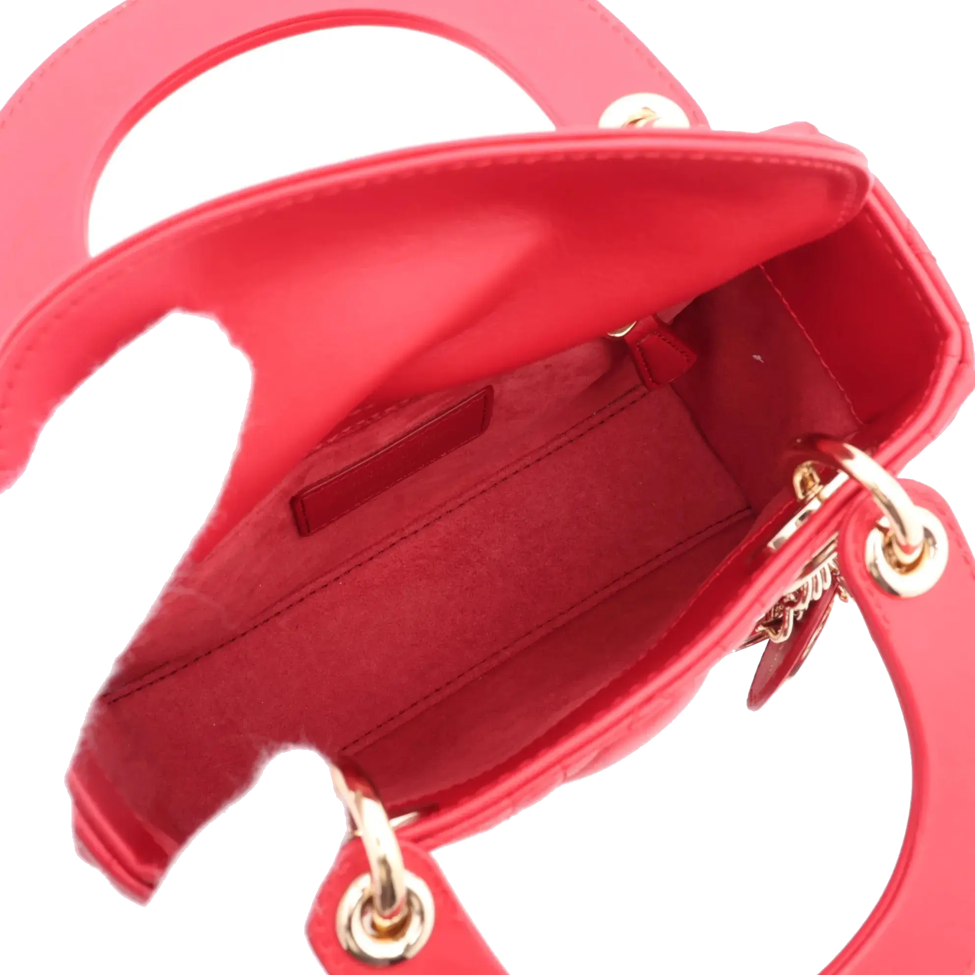 Pre-Loved Lady Dior Handbag Cannage Leather Mini with Gold Hardware, Red