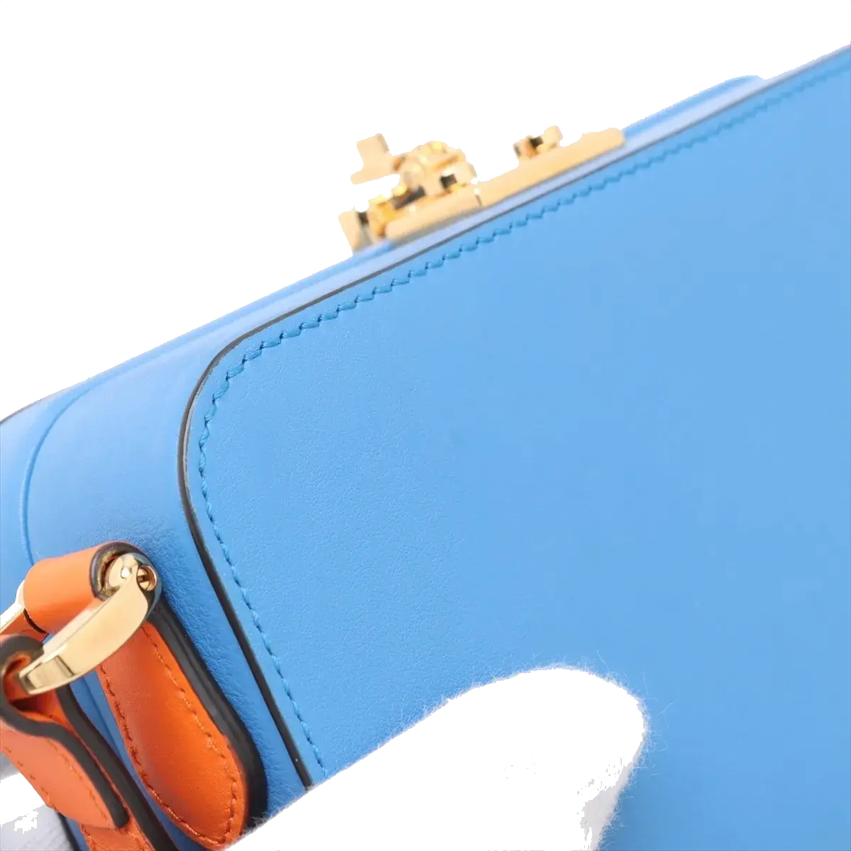 Pre-Loved Blondie Crossbody Bag Leather Mini with Gold Hardware, Blue