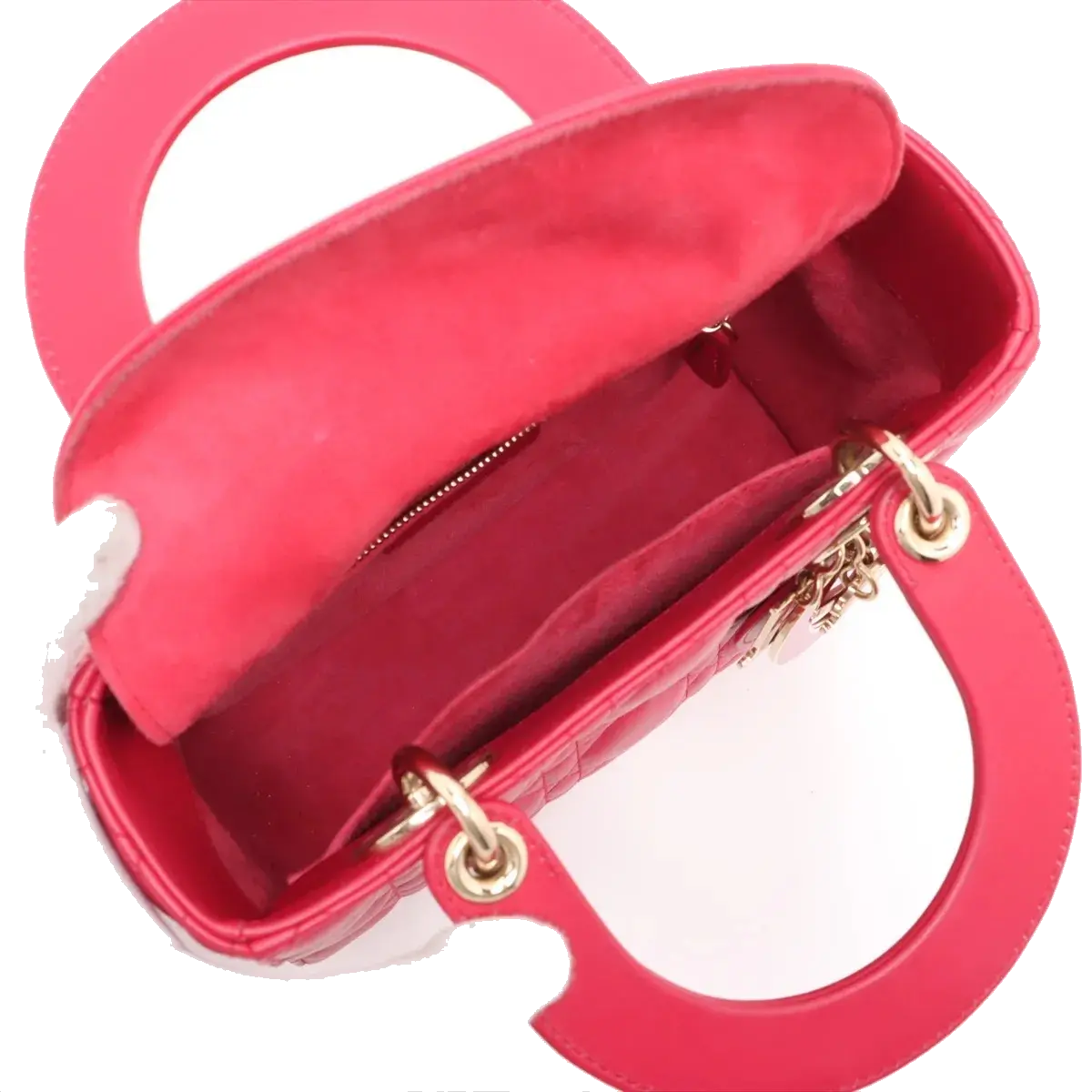 Pre-Loved Lady Dior Handbag Cannage Leather Medium with Gold Hardware, Pink