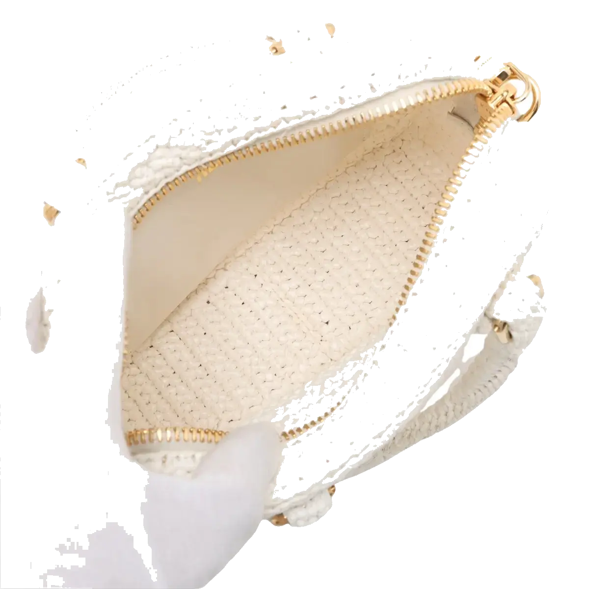 Pre-Loved Crochet Bowling Bag Handbag Crochet Raffia Mini with Gold Hardware, White