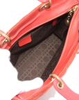Pre-Loved Lady Dior Handbag Cannage Tweed Large with Gold Hardware, Red