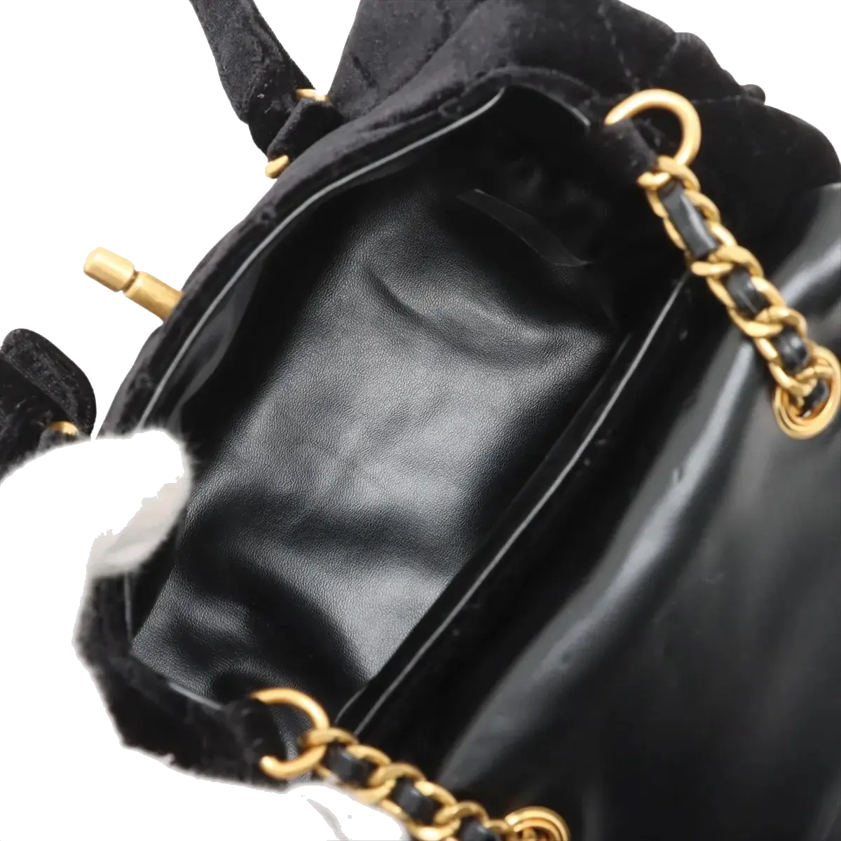 Pre-Loved Bowling Bag Handbag Quilted Velvet Mini with Aged Gold Hardware, Black