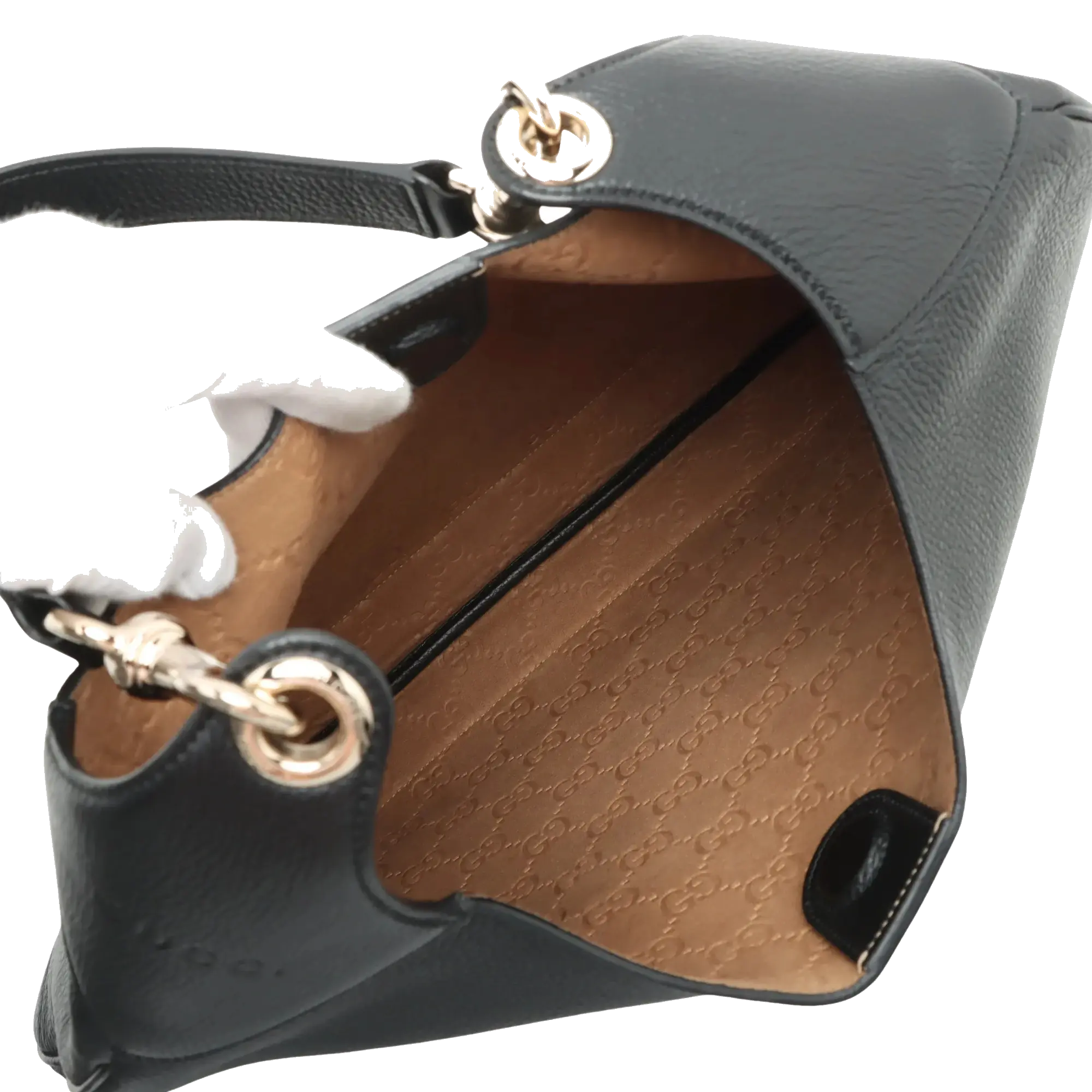 Pre-Loved Web Hobo Shoulder Bag Leather with Gold Hardware, Black