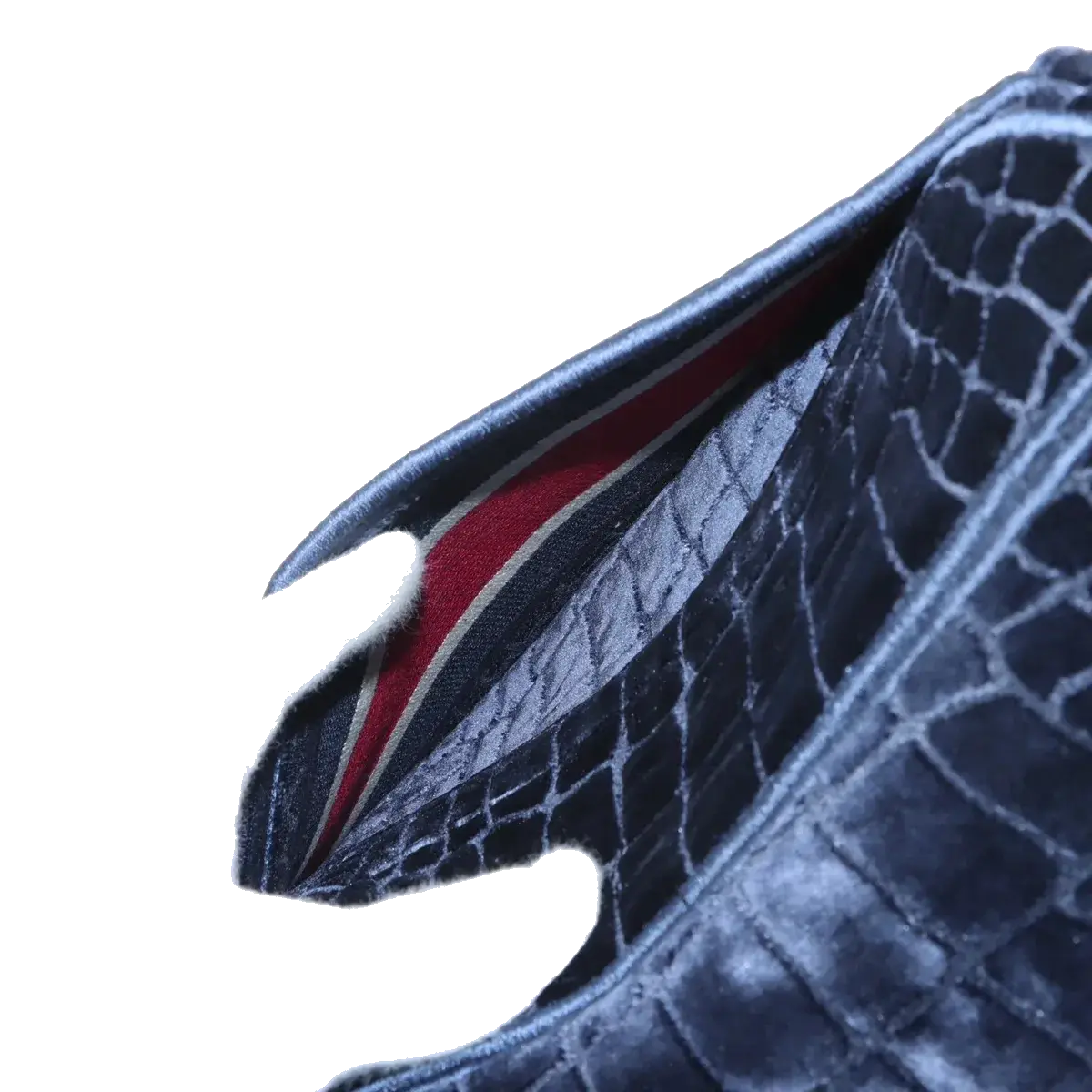Pre-Loved Saddle Shoulder Bag Crocodile Embossed Velvet Mini with Aged Gold Hardware, Navy