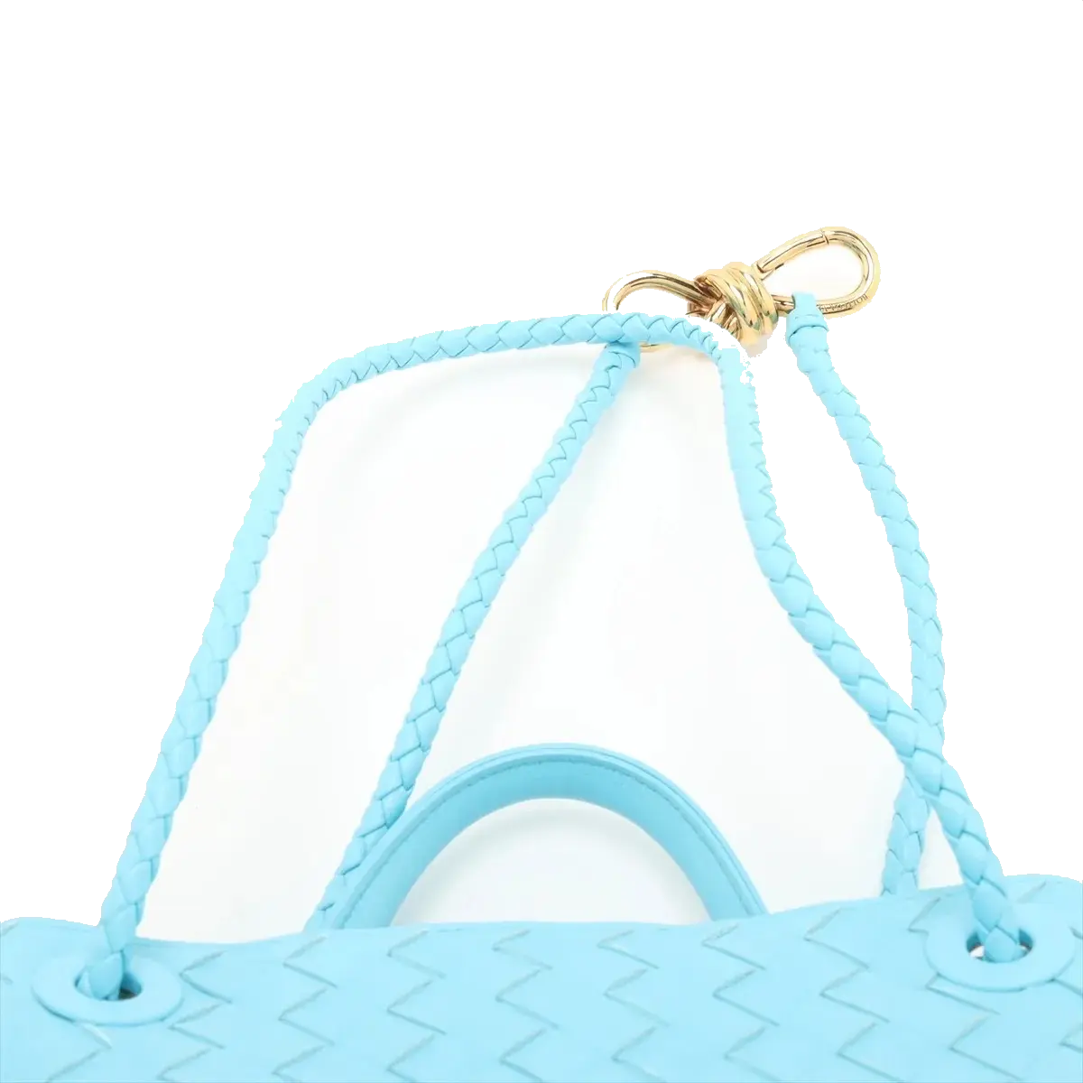 Pre-Loved Andiamo Handbag Intrecciato Leather Small with Gold Hardware, Light Blue