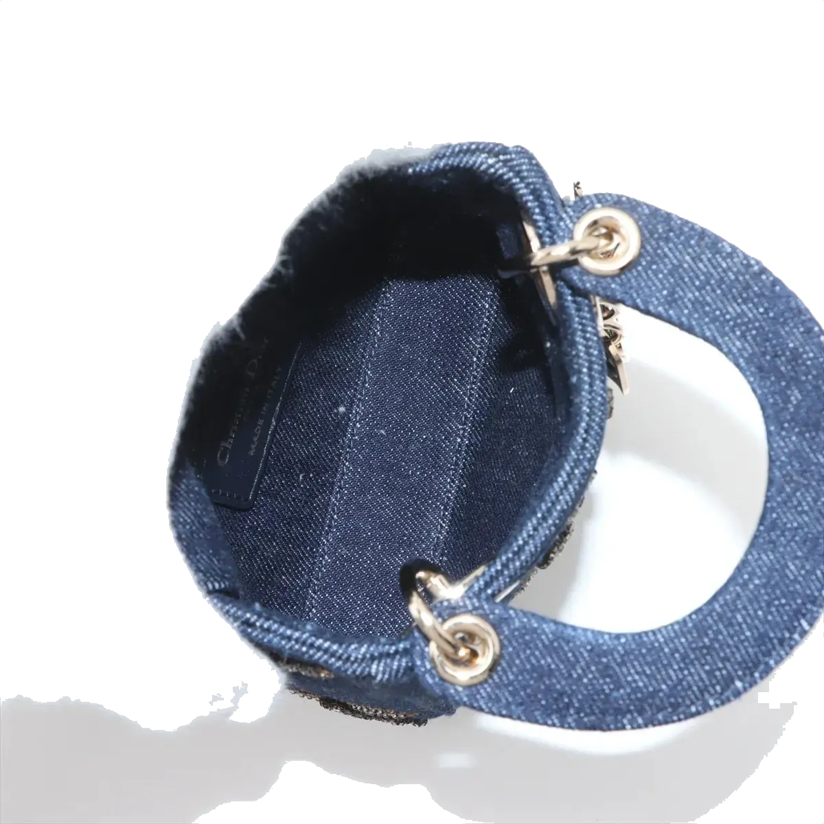 Pre-Loved Lady Dior Handbag Denim Mini with Gold Hardware, Blue