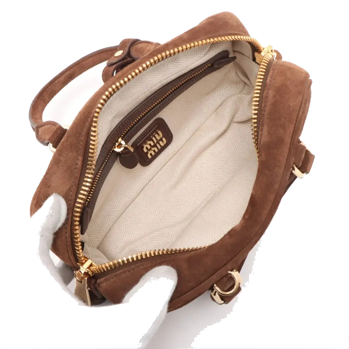 Pre-Loved Arcadie Handbag Suede Small with Gold Hardware, Brown